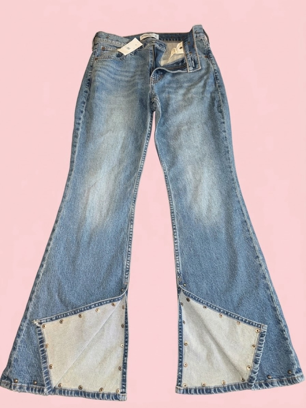 Abercrombie & Fitch Light Blue Studded Patch Flare Jeans
